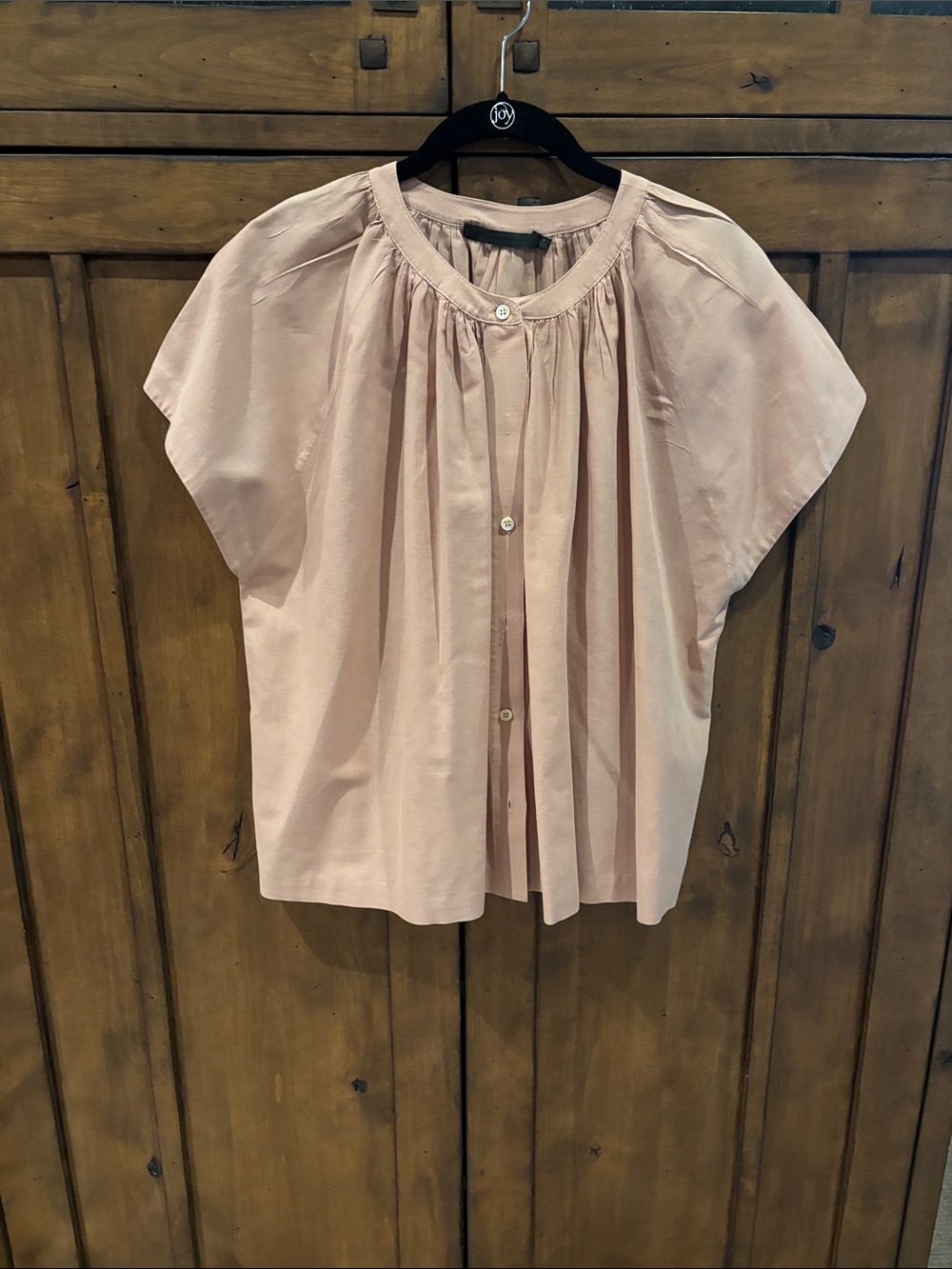 Jenni Kayne Blush Pink Short-Sleeve Pleated Button Front Blouse